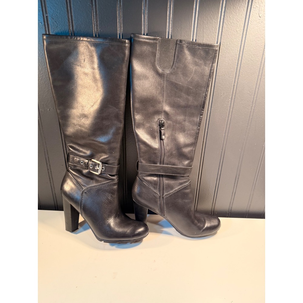 Rockport Presia Black Leather Tall Knee High Block Heel Boots K71948 Womens 8